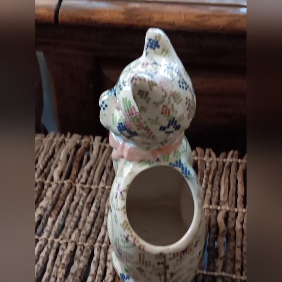 Vintage Ceramic Cat Pottery Patchwork CalicoPlanter utensil pencil holder - Picture 4 of 8